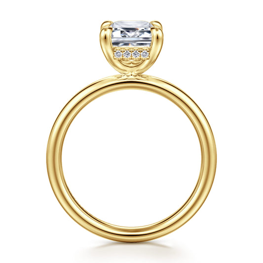 14K Yellow Gold Emerald Cut  Diamond Engagement Ring — Gabriel & Co. ER16622E8Y44JJ; center stone shown for illustration, not included