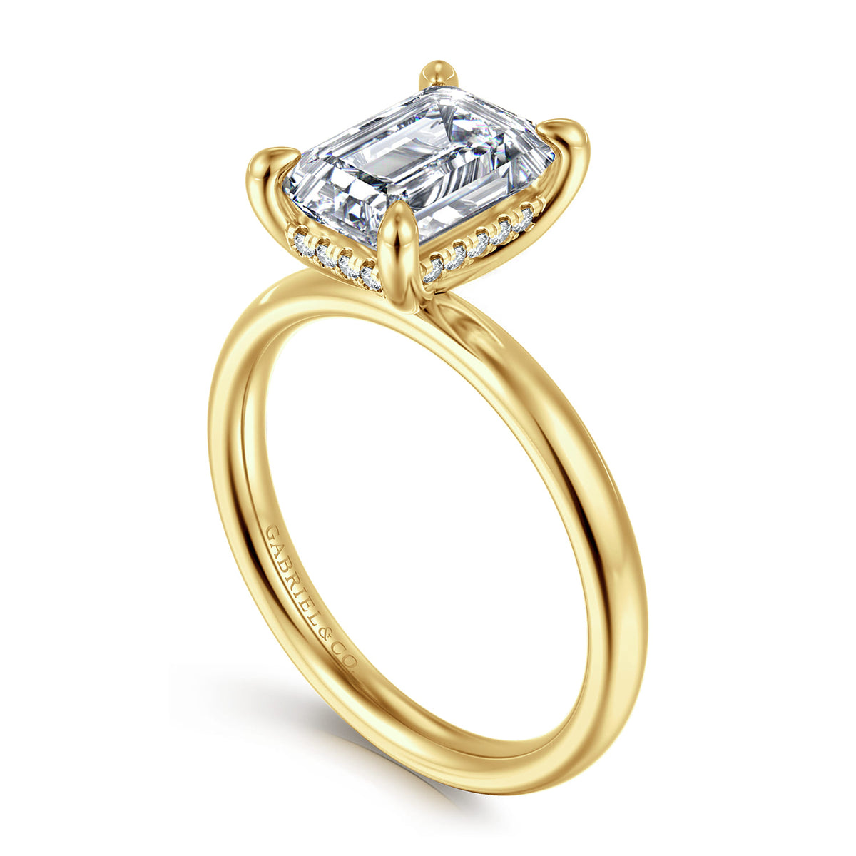 14K Yellow Gold Emerald Cut  Diamond Engagement Ring — Gabriel & Co. ER16622E8Y44JJ; center stone shown for illustration, not included