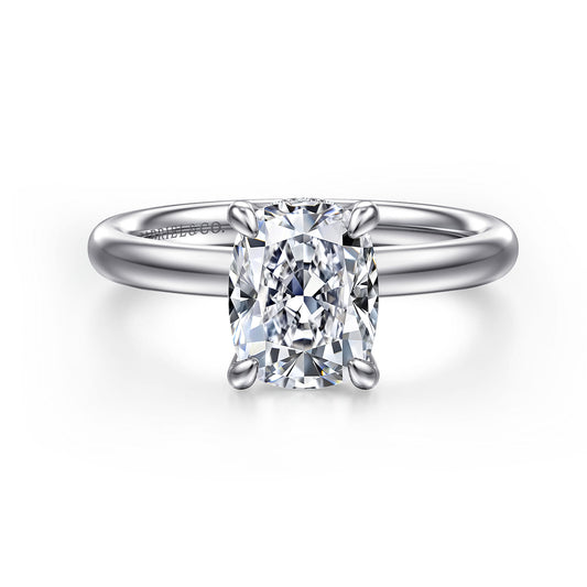 14K White Gold Elongated Cushion  Diamond Engagement Ring — Gabriel & Co. ER16622G8W44JJ; center stone shown for illustration, not included