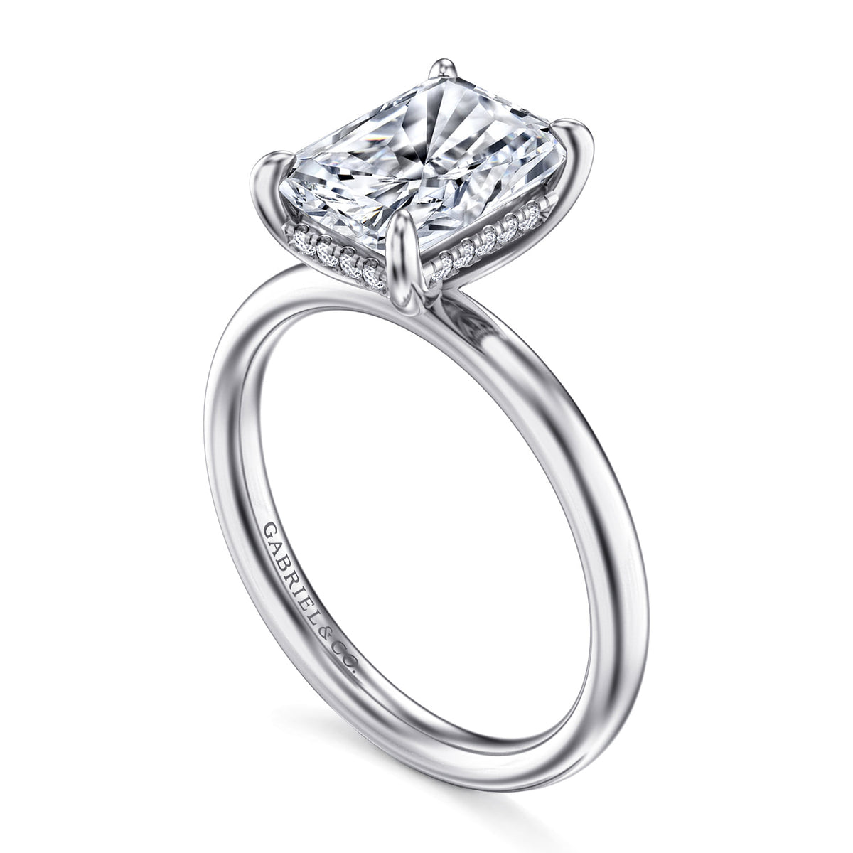 14K White Gold Radiant  Diamond and Engagement Ring — Gabriel & Co. ER16622N10W44JJ; center stone shown for illustration, not included