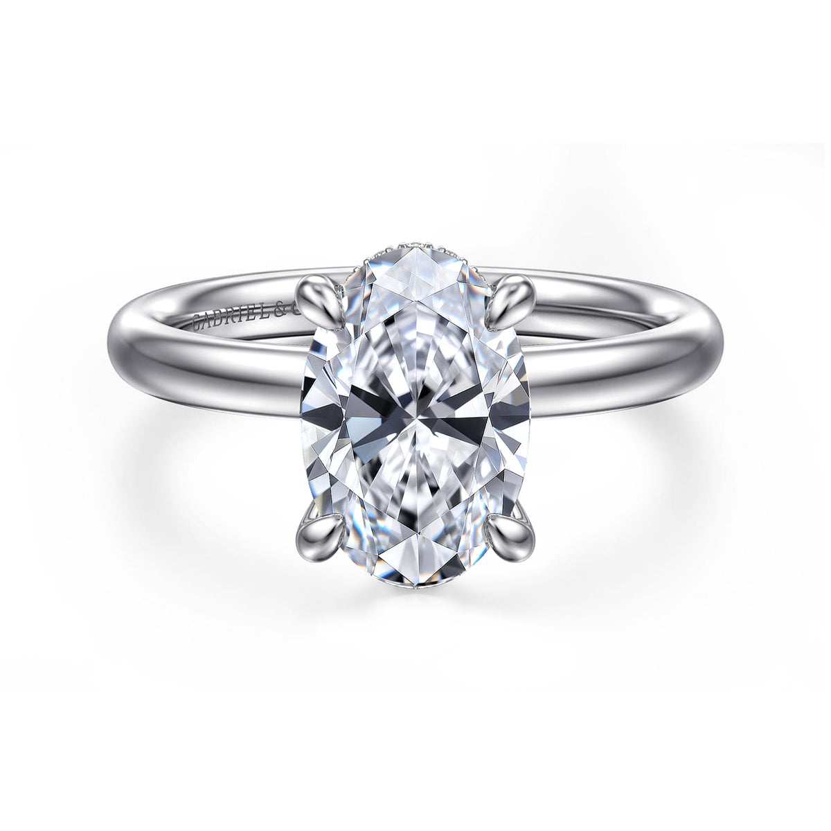 14K White Gold Oval  Diamond Engagement Ring — Gabriel & Co. ER16622O8W44JJ; center stone shown for illustration, not included