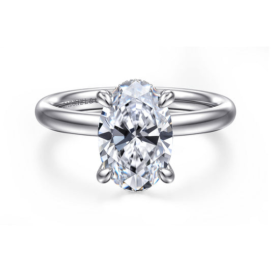 14K White Gold Oval  Diamond Engagement Ring — Gabriel & Co. ER16622O8W44JJ; center stone shown for illustration, not included