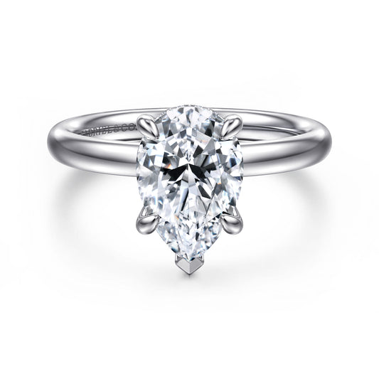 14K White Gold Pear Shape  Diamond Engagement Ring — Gabriel & Co. ER16622P8W44JJ; center stone shown for illustration, not included