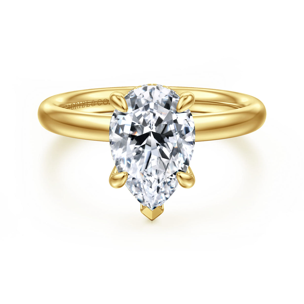 14K Yellow Gold Pear Shape  Diamond Engagement Ring — Gabriel & Co. ER16622P8Y44JJ; center stone shown for illustration, not included