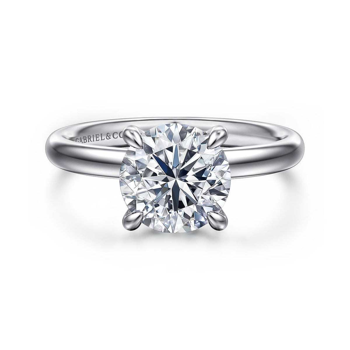 14K White Gold Round  Diamond Engagement Ring — Gabriel & Co. ER16622R8W44JJ; center stone shown for illustration, not included