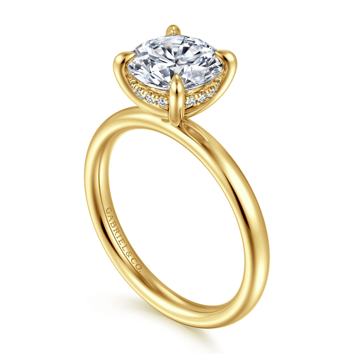 14K Yellow Gold Round  Diamond Engagement Ring — Gabriel & Co. ER16622R8Y44JJ; center stone shown for illustration, not included