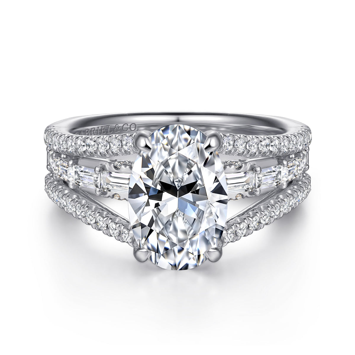 14K White Gold Three Row Oval Diamond Engagement Ring — Gabriel & Co. ER16639O8W44JJ; center stone shown for illustration, not included