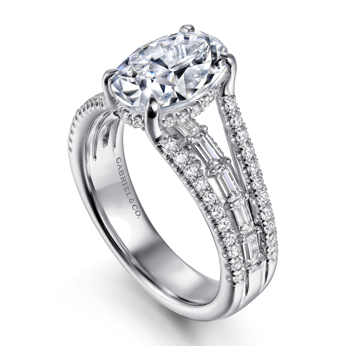 14K White Gold Three Row Oval Diamond Engagement Ring — Gabriel & Co. ER16639O8W44JJ; center stone shown for illustration, not included