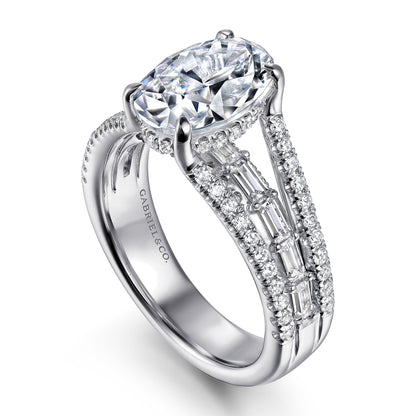 14K White Gold Three Row Oval Diamond Engagement Ring — Gabriel & Co. ER16639O8W44JJ; center stone shown for illustration, not included