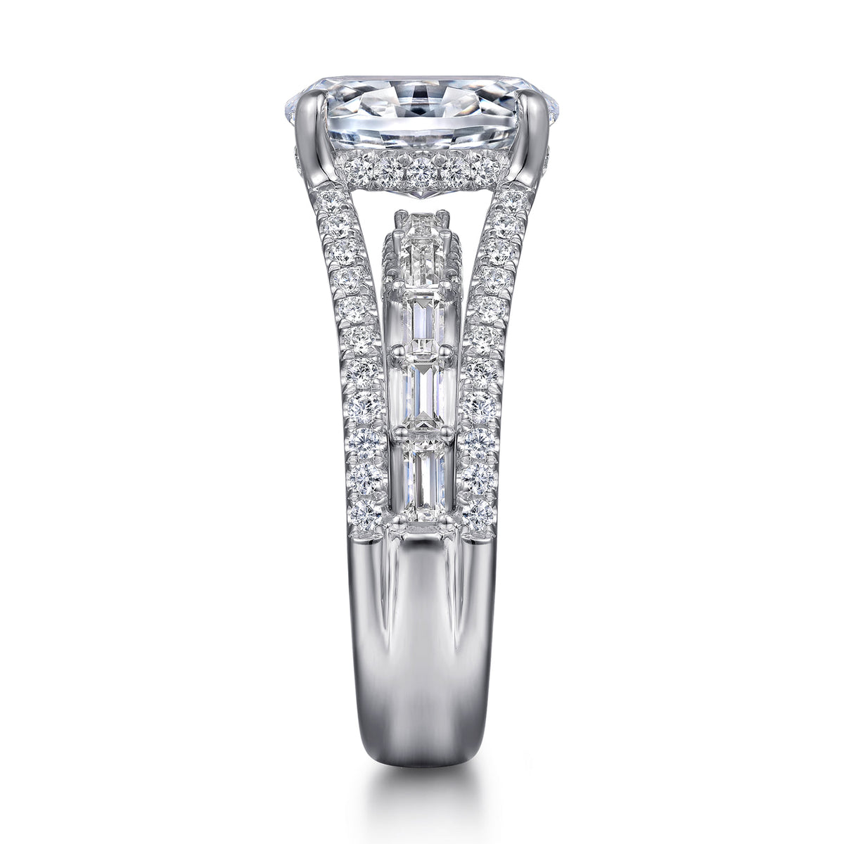 14K White Gold Three Row Oval Diamond Engagement Ring — Gabriel & Co. ER16639O8W44JJ; center stone shown for illustration, not included