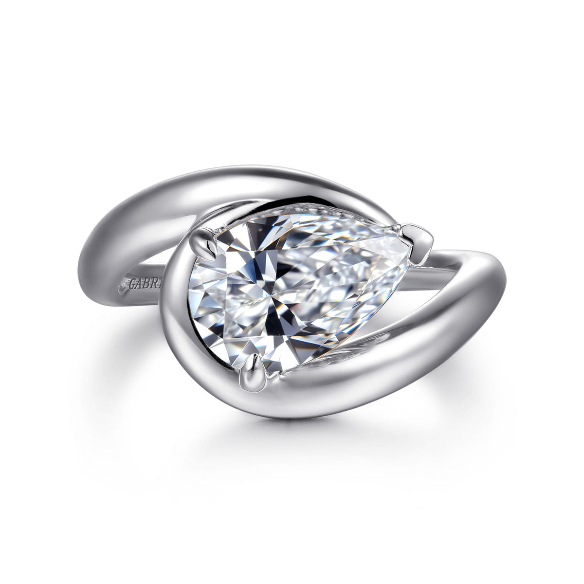 14K White Gold Bypass Pear Shape Diamond Engagement Ring — Gabriel & Co. ER16640P8W4JJJ; center stone shown for illustration, not included