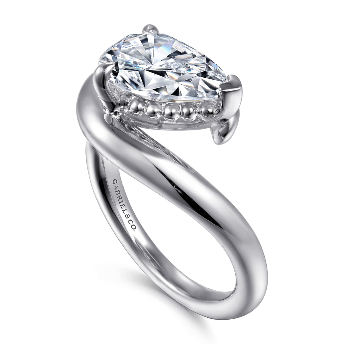 14K White Gold Bypass Pear Shape Diamond Engagement Ring — Gabriel & Co. ER16640P8W4JJJ; center stone shown for illustration, not included