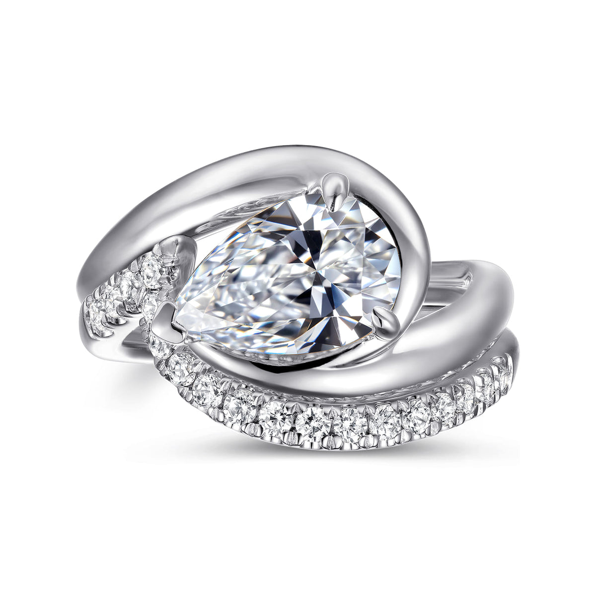 14K White Gold Bypass Pear Shape Diamond Engagement Ring — Gabriel & Co. ER16640P8W4JJJ; center stone shown for illustration, not included