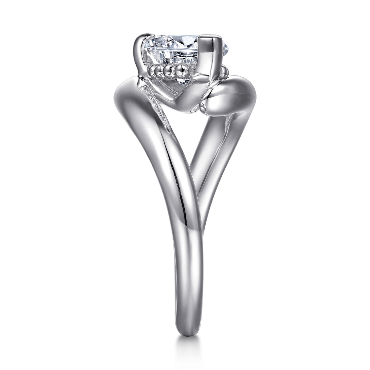 14K White Gold Bypass Pear Shape Diamond Engagement Ring — Gabriel & Co. ER16640P8W4JJJ; center stone shown for illustration, not included