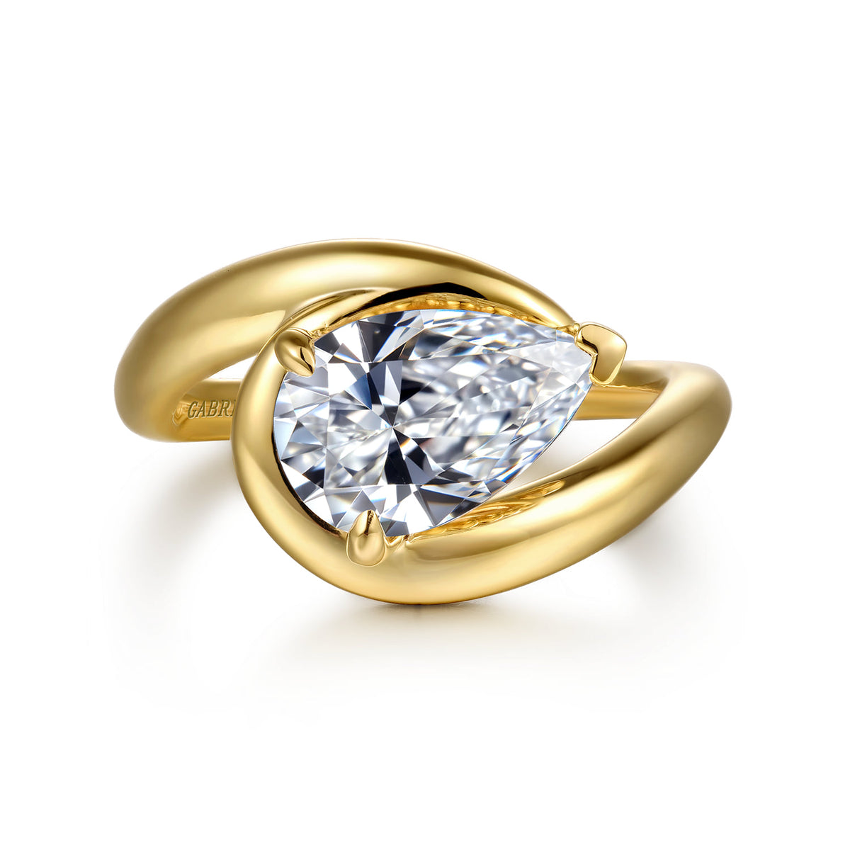 14K Yellow Gold Bypass Pear Shape Diamond Engagement Ring — Gabriel & Co. ER16640P8Y4JJJ; center stone shown for illustration, not included