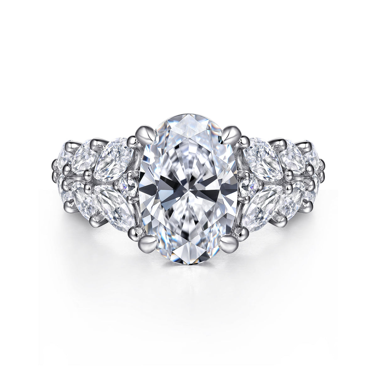 14K White Gold Floral Oval Diamond Engagement Ring — Gabriel & Co. ER16641O12W44JJ; center stone shown for illustration, not included