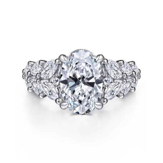 14K White Gold Floral Oval Diamond Engagement Ring — Gabriel & Co. ER16641O12W44JJ; center stone shown for illustration, not included