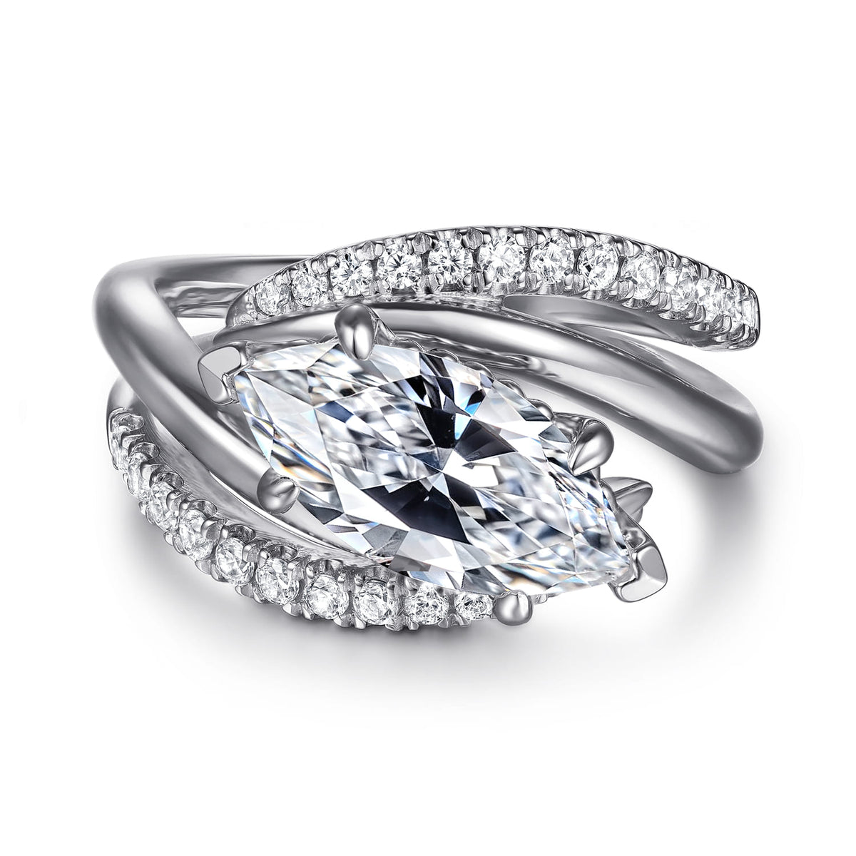 14K White Gold Bypass Marquise Shape Diamond Engagement Ring — Gabriel & Co. ER16643M8W44JJ; center stone shown for illustration, not included