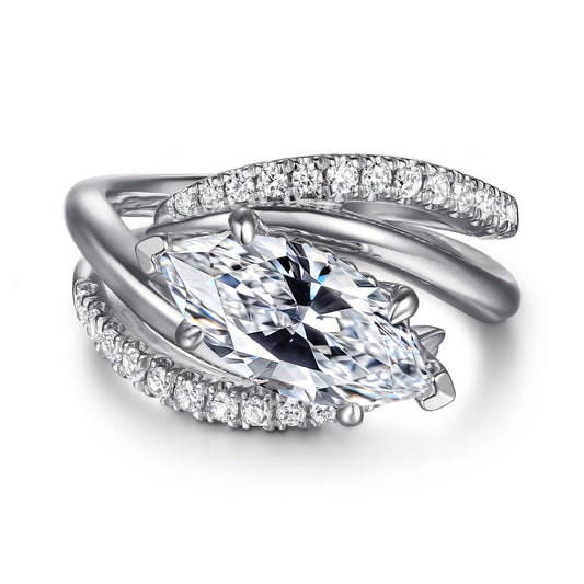 14K White Gold Bypass Marquise Shape Diamond Engagement Ring — Gabriel & Co. ER16643M8W44JJ; center stone shown for illustration, not included