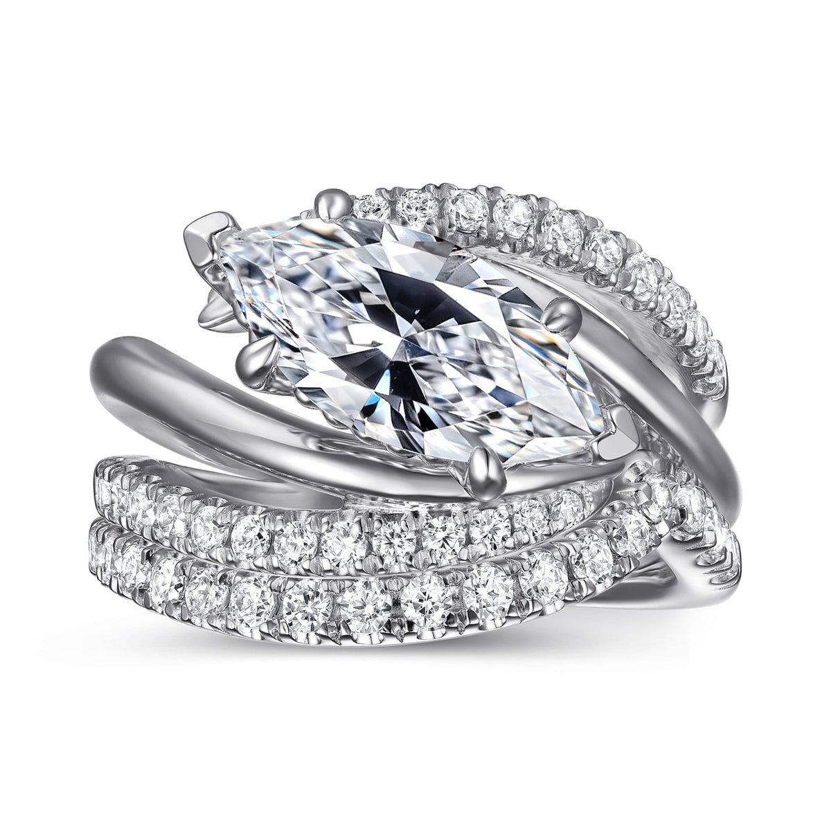 14K White Gold Bypass Marquise Shape Diamond Engagement Ring — Gabriel & Co. ER16643M8W44JJ; center stone shown for illustration, not included