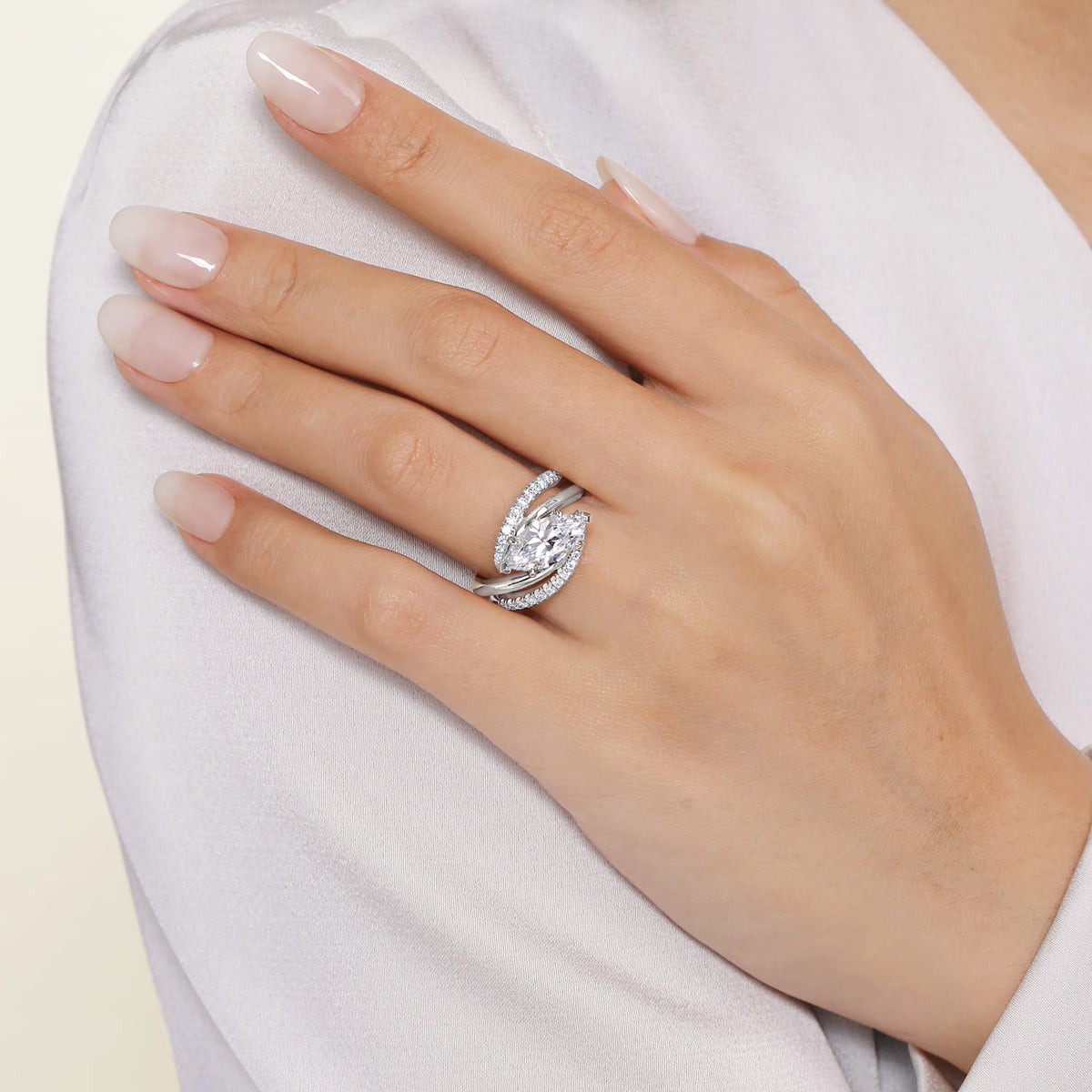 14K White Gold Bypass Marquise Shape Diamond Engagement Ring — Gabriel & Co. ER16643M8W44JJ; center stone shown for illustration, not included