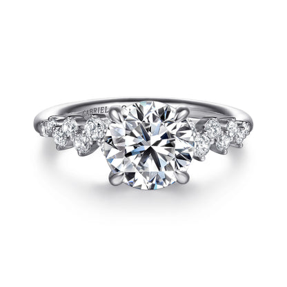 14K White Gold Round Diamond Engagement Ring — Gabriel & Co. ER16665R8W44JJ; center stone shown for illustration, not included