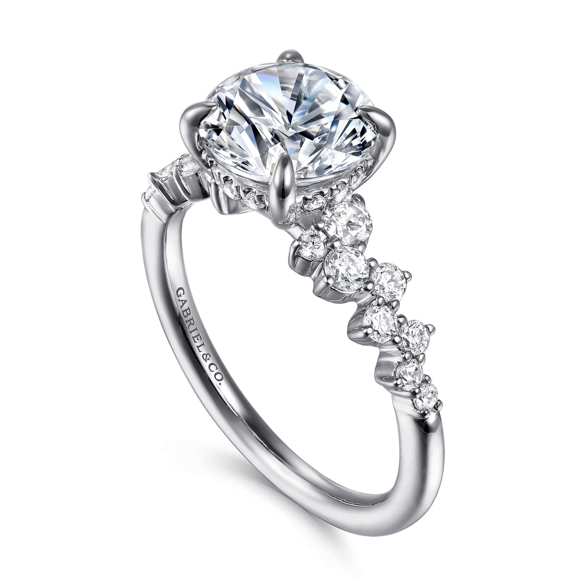 14K White Gold Round Diamond Engagement Ring — Gabriel & Co. ER16665R8W44JJ; center stone shown for illustration, not included