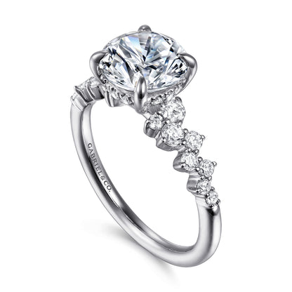 14K White Gold Round Diamond Engagement Ring — Gabriel & Co. ER16665R8W44JJ; center stone shown for illustration, not included