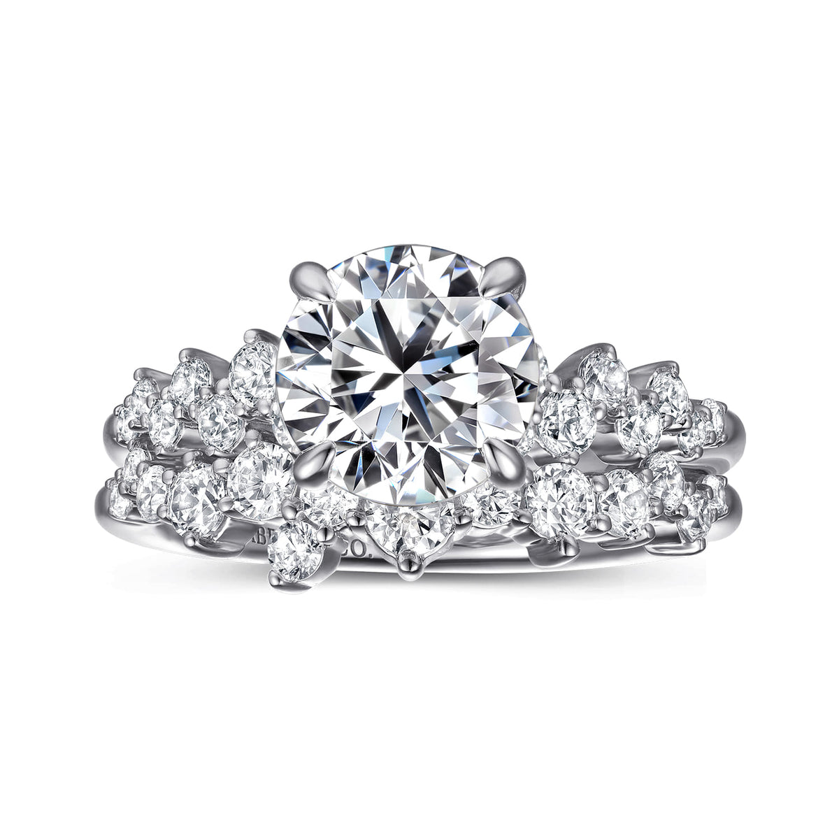 14K White Gold Round Diamond Engagement Ring — Gabriel & Co. ER16665R8W44JJ; center stone shown for illustration, not included