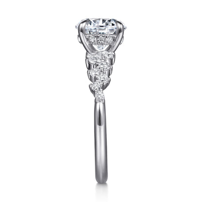 14K White Gold Round Diamond Engagement Ring — Gabriel & Co. ER16665R8W44JJ; center stone shown for illustration, not included
