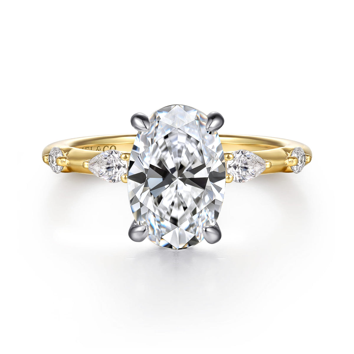 14K Yellow-White Gold Oval Diamond Engagement Ring — Gabriel & Co. ER16666O8M44JJ; center stone shown for illustration, not included
