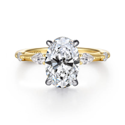 14K Yellow-White Gold Oval Diamond Engagement Ring — Gabriel & Co. ER16666O8M44JJ; center stone shown for illustration, not included