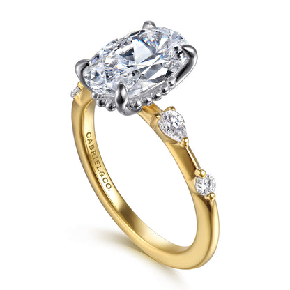 14K Yellow-White Gold Oval Diamond Engagement Ring — Gabriel & Co. ER16666O8M44JJ; center stone shown for illustration, not included