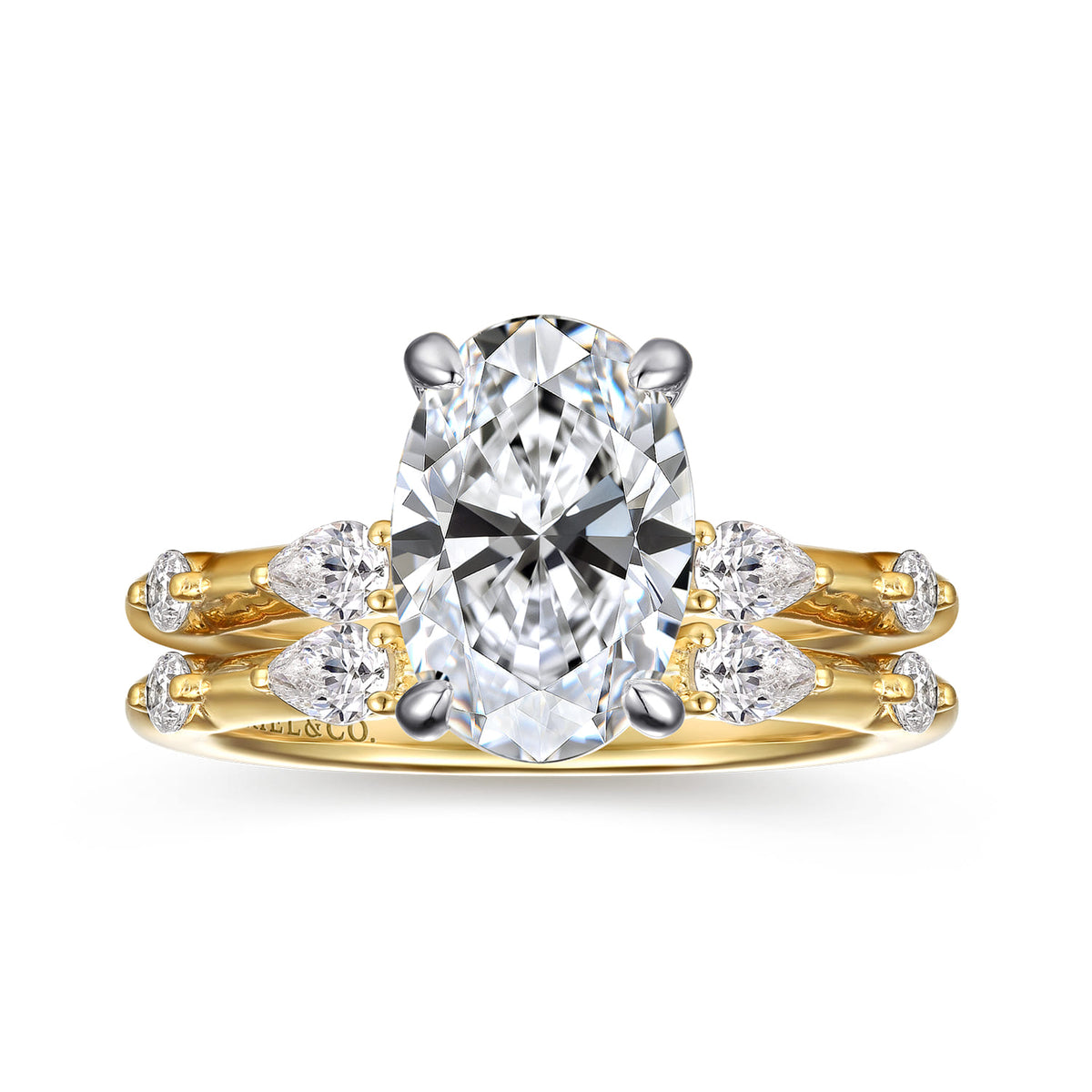 14K Yellow-White Gold Oval Diamond Engagement Ring — Gabriel & Co. ER16666O8M44JJ; center stone shown for illustration, not included