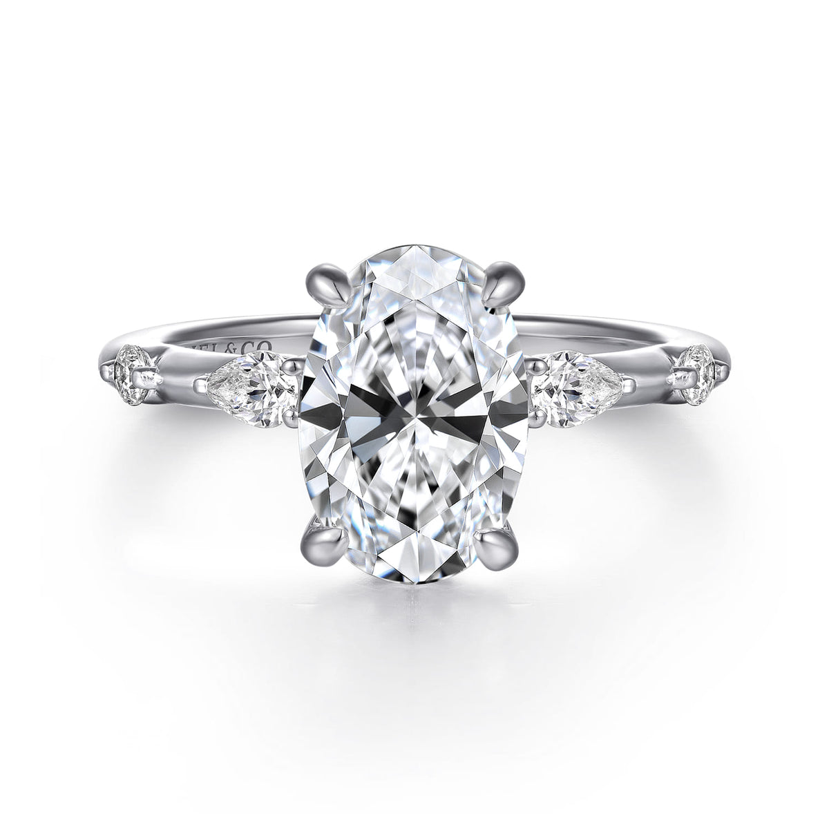 14K White Gold Oval Diamond Engagement Ring — Gabriel & Co. ER16666O8W44JJ; center stone shown for illustration, not included