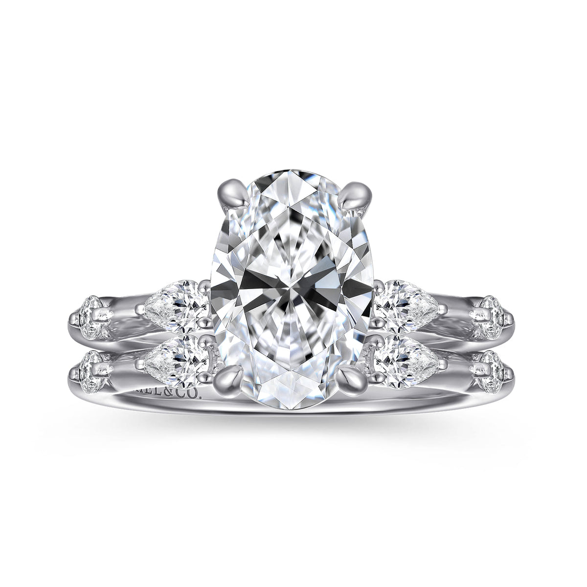 14K White Gold Oval Diamond Engagement Ring — Gabriel & Co. ER16666O8W44JJ; center stone shown for illustration, not included