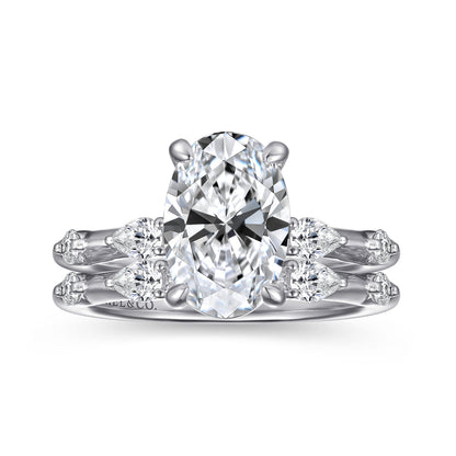 14K White Gold Oval Diamond Engagement Ring — Gabriel & Co. ER16666O8W44JJ; center stone shown for illustration, not included