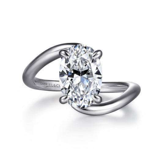 14K White Gold Bypass Oval Diamond Engagement Ring — Gabriel & Co. ER16667O8W44JJ; center stone shown for illustration, not included