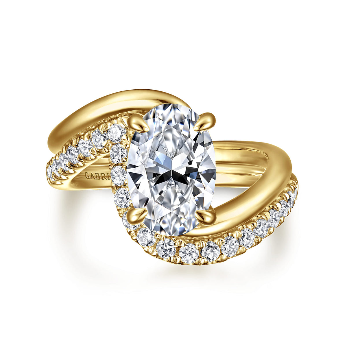 14K Yellow Gold Bypass Oval Diamond Engagement Ring — Gabriel & Co. ER16667O8Y44JJ; center stone shown for illustration, not included