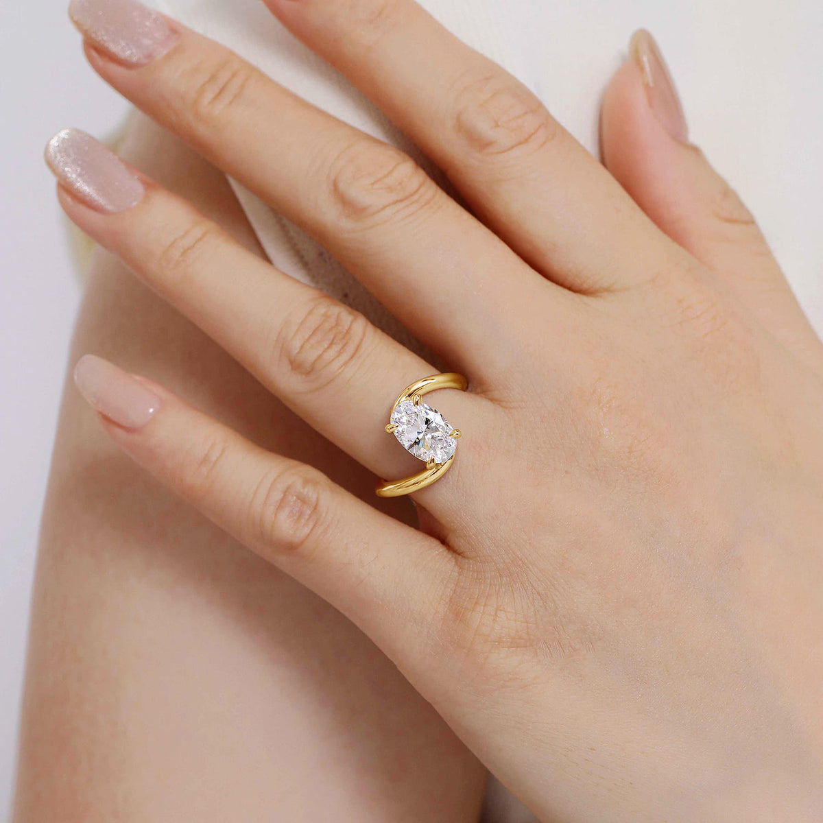 14K Yellow Gold Bypass Oval Diamond Engagement Ring — Gabriel & Co. ER16667O8Y44JJ; center stone shown for illustration, not included