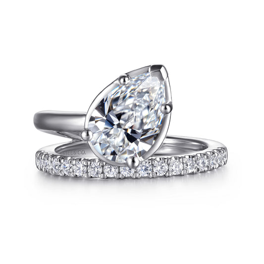 14K White Gold Bezel Prong Pear Shape Wrap Engagement Ring — Gabriel & Co. ER16668P8W44JJ; center stone shown for illustration, not included