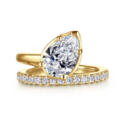 14K Yellow Gold Bezel Prong Pear Shape Wrap Engagement Ring — Gabriel & Co. ER16668P8Y44JJ; center stone shown for illustration, not included