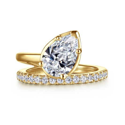 14K Yellow Gold Bezel Prong Pear Shape Wrap Engagement Ring — Gabriel & Co. ER16668P8Y44JJ; center stone shown for illustration, not included