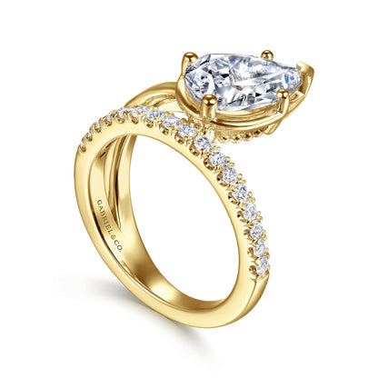 14K Yellow Gold Bezel Prong Pear Shape Wrap Engagement Ring — Gabriel & Co. ER16668P8Y44JJ; center stone shown for illustration, not included