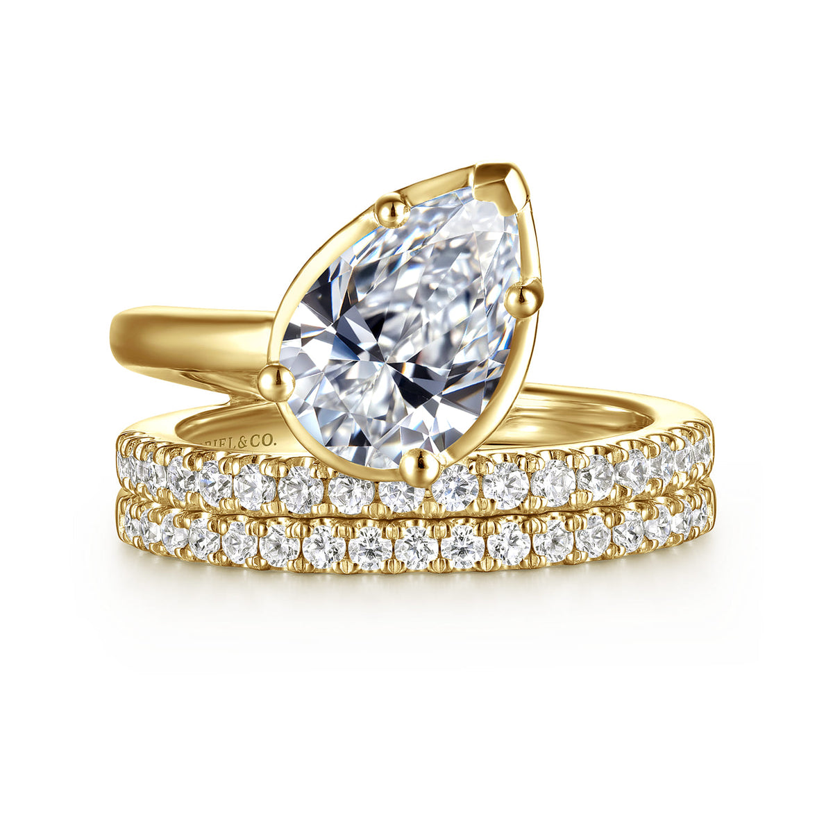 14K Yellow Gold Bezel Prong Pear Shape Wrap Engagement Ring — Gabriel & Co. ER16668P8Y44JJ; center stone shown for illustration, not included