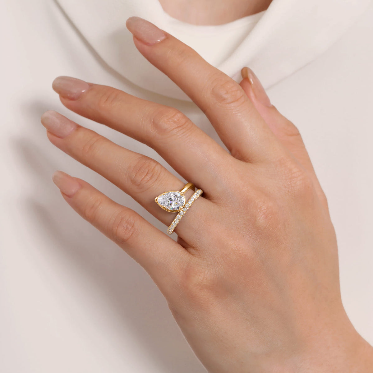 14K Yellow Gold Bezel Prong Pear Shape Wrap Engagement Ring — Gabriel & Co. ER16668P8Y44JJ; center stone shown for illustration, not included