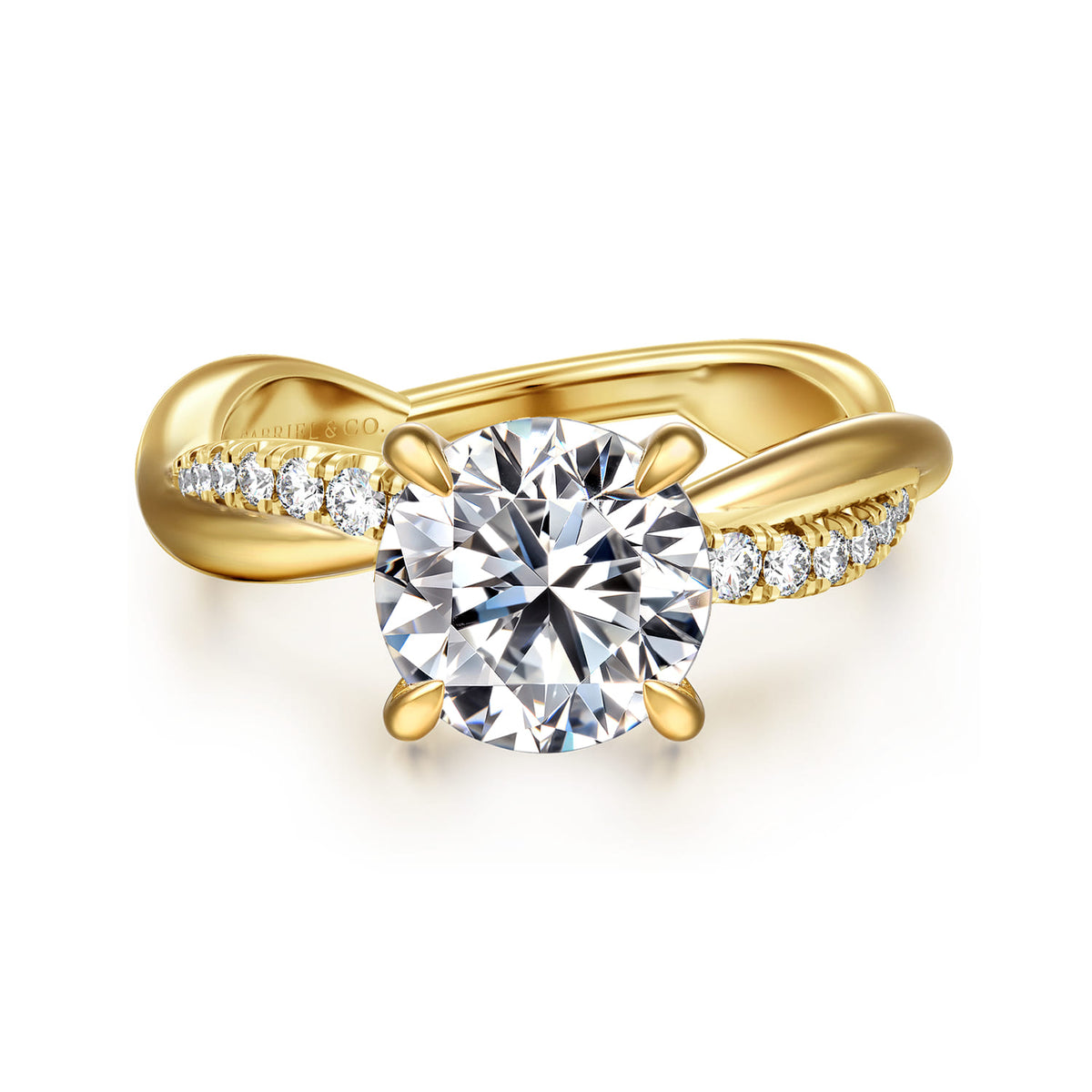 14K Yellow Gold Twisted Round Diamond Engagement Ring — Gabriel & Co. ER16669R8Y44JJ; center stone shown for illustration, not included