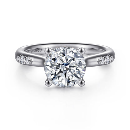 14K White Gold Round Diamond Engagement Ring — Gabriel & Co. ER16670R8W44JJ; center stone shown for illustration, not included