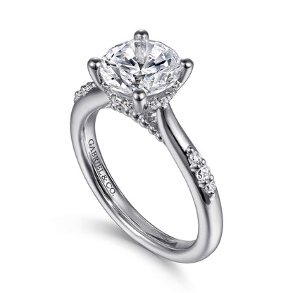 14K White Gold Round Diamond Engagement Ring — Gabriel & Co. ER16670R8W44JJ; center stone shown for illustration, not included