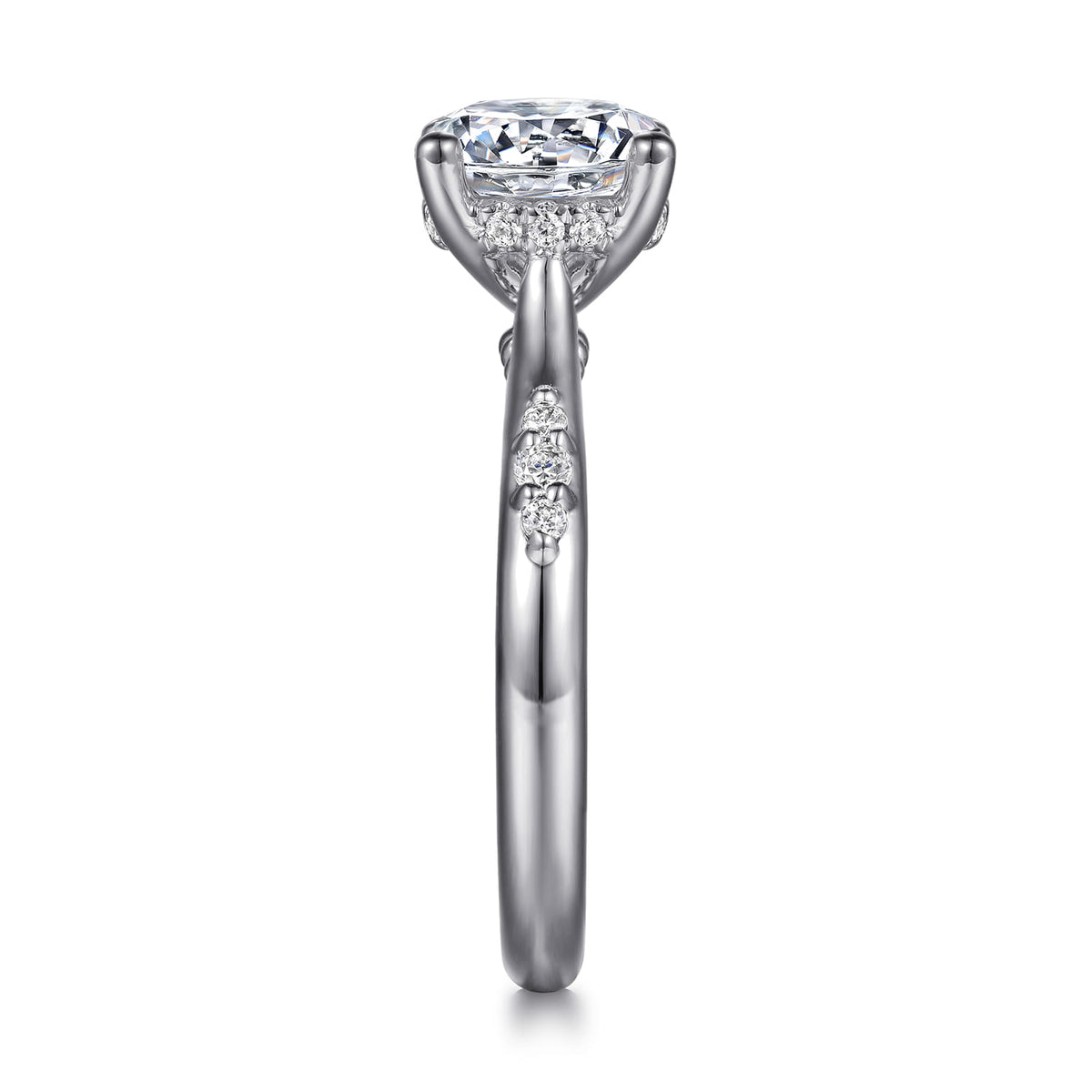 14K White Gold Round Diamond Engagement Ring — Gabriel & Co. ER16670R8W44JJ; center stone shown for illustration, not included